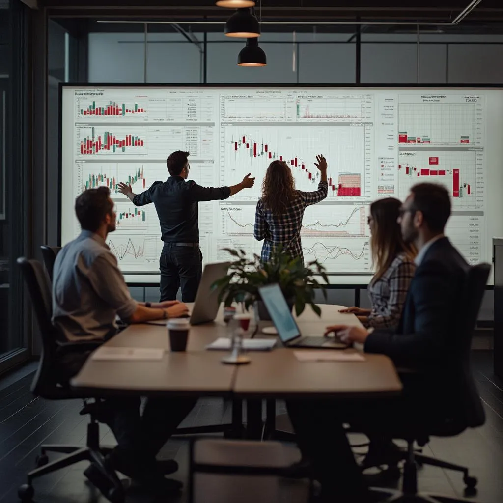 Equipo de consultores financieros discutiendo estrategias
